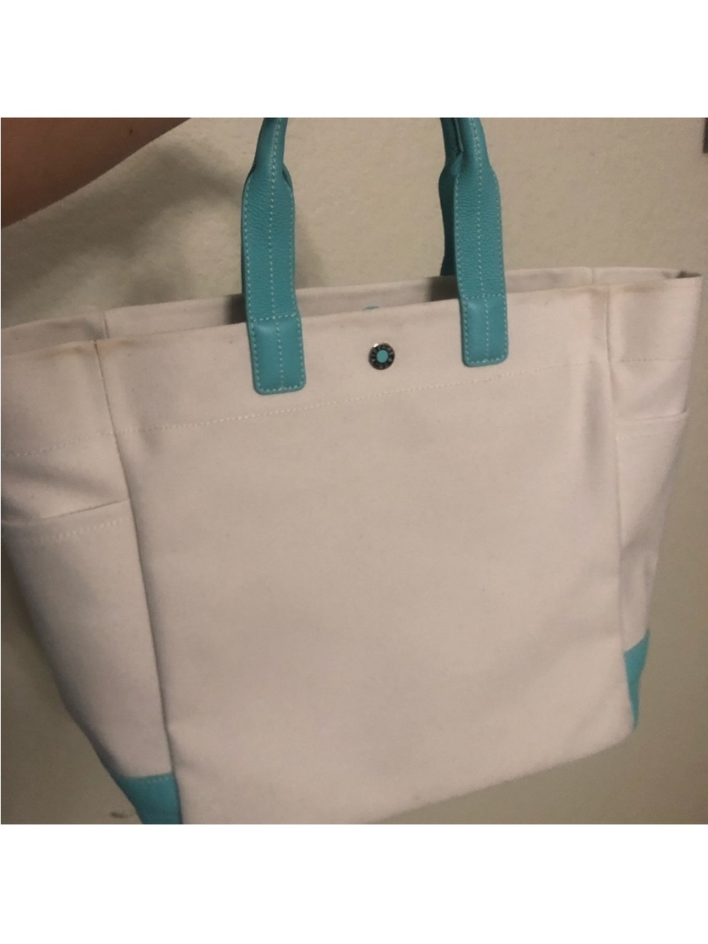 Tiffany & Co. White Canvas Tote with Turquoise Accents